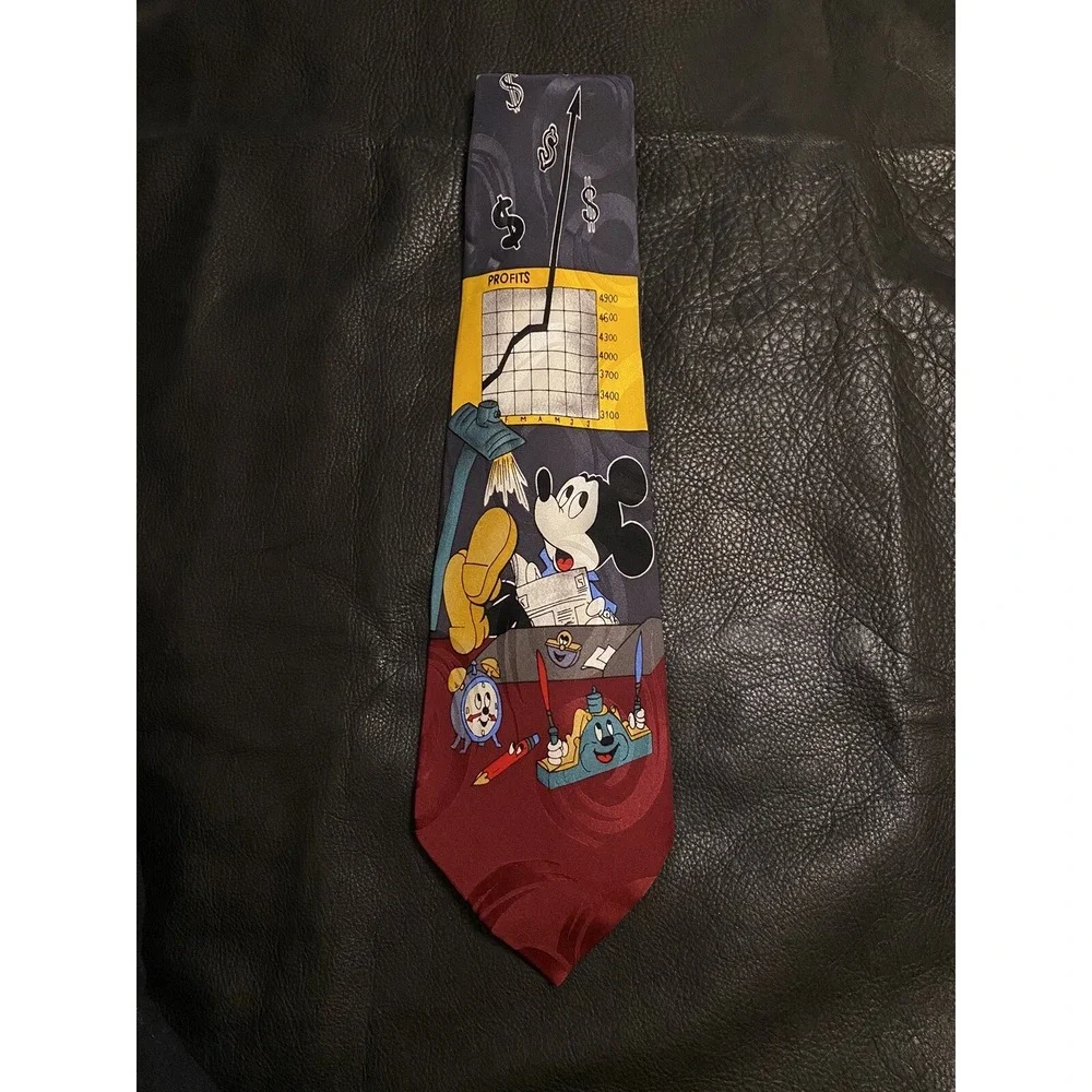 VTG DISNEY Mickey Mouse Mens NeckTie Corporate Profits Stock Market Accountant